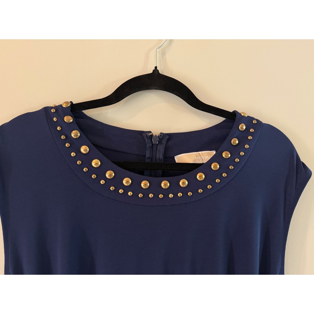 Michael Kors Navy Blue Studded Neck Wide Leg Jumpsuit Gold Hardware Sleeveless - Picture 4 of 8